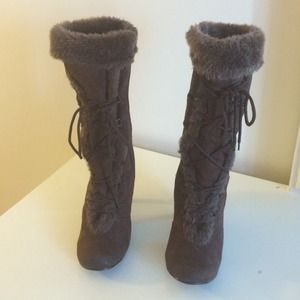 Brown suede high heel boots