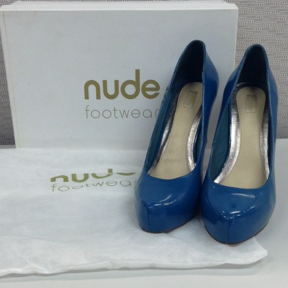 Nude Footwear Shoes - Blue patent leather heels.