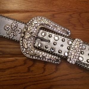 Silver Rhinestone Genuine Leather Belt