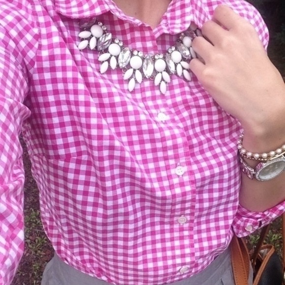 J Crew perfect shirt in pink gingham
