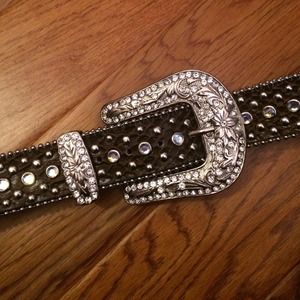 Brown leather rhinestone belt