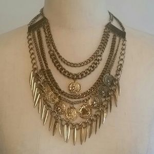 Gold boho statement necklace
