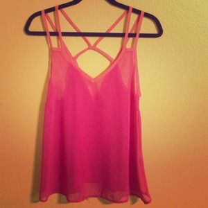 Pink strappy sheer tank top