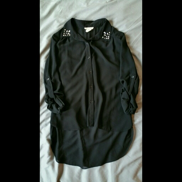 Sheer high low button up blouse