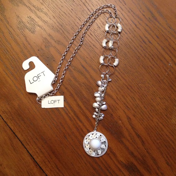 Silver and white sequined necklace