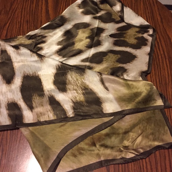 Vince Camuto olive leopard silk scarf