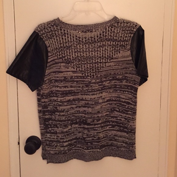 Gray leather-trim sweater - Picture 2 of 3