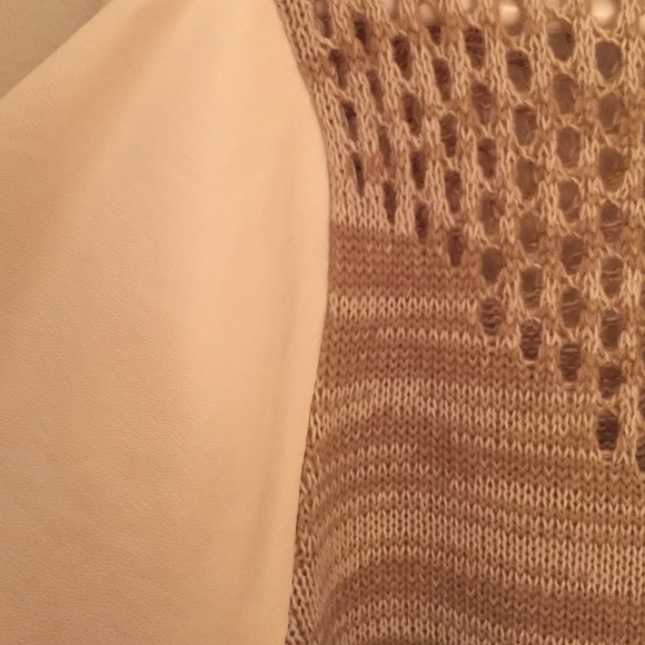 Cream/tan, short sleeve, leather trim sweater - Picture 3 of 3