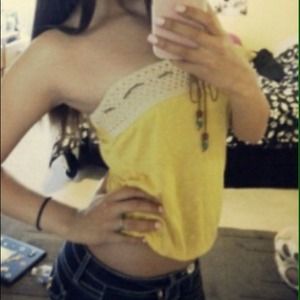 Yellow strapless crochet top