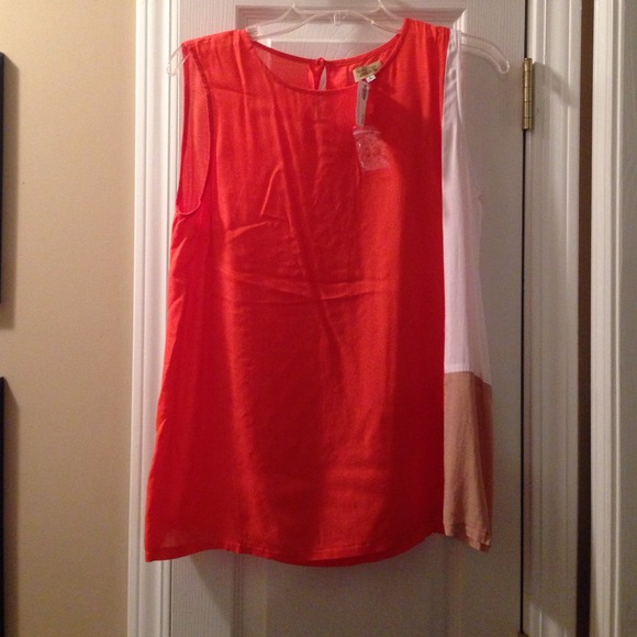 Orange white and beige shirt