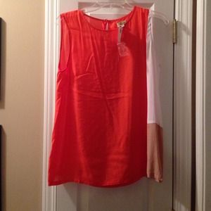 Orange white and beige shirt