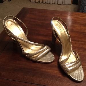 Coach gold strap, sling-back heels