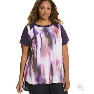 Woven Tee with Knit Trim