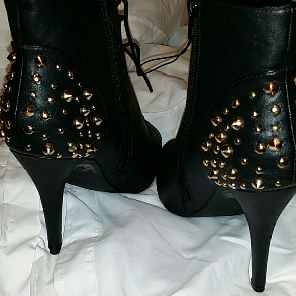 Black Leather Peep-Toe Booties - Picture 3 of 3