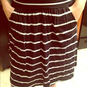 Black and white striped knee length skirt