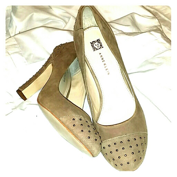 Beige Suede Studded Anne Klein Pumps