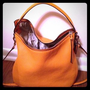 Coach Pebbled leather hobo in Tangerine