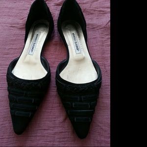 Manolo Blahnik Black D'orsay Suede Flats