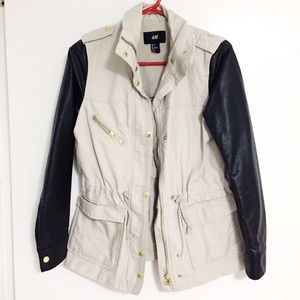 HM military jacket. Faux leather sleeves