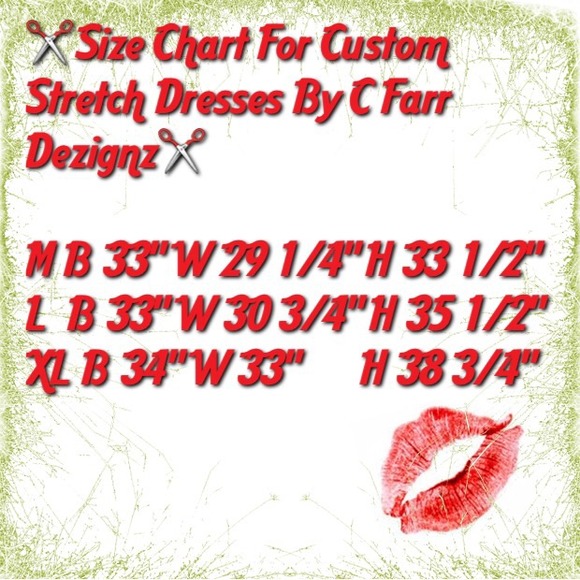 ✂️Size Chart For C FARR DEZIGNZ Stretch Dresses✂️ - Picture 1 of 1