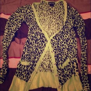 Lime green leopard print cardigan