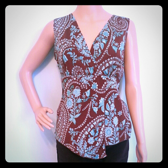 Brown and blue print top