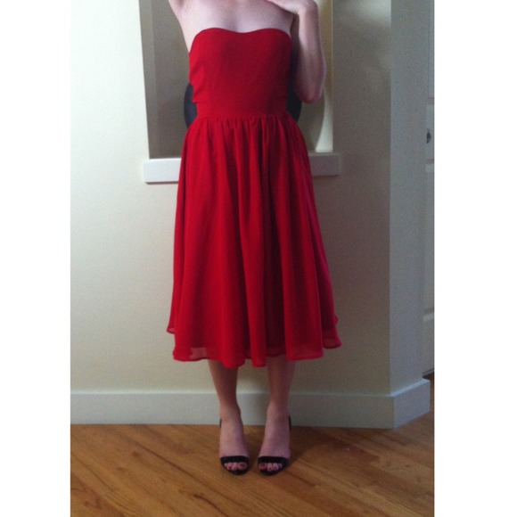 Red strapless dress
