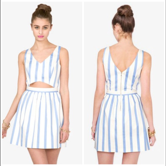 Blue and white cutout high waisted H&M dress