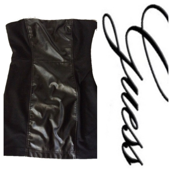 sexy GUESS Stretchy LBD Faux Leather trim