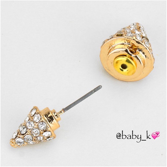 GOLD RIVET PAVE PEEKABOO EARRINGS - Picture 2 of 3