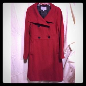 Beautiful red knee length coat. Glam!!!
