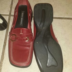 Womens red leather loafers