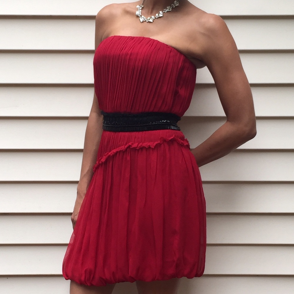 Vera Wang Red Chiffon Asymmetrical Dress Size 2