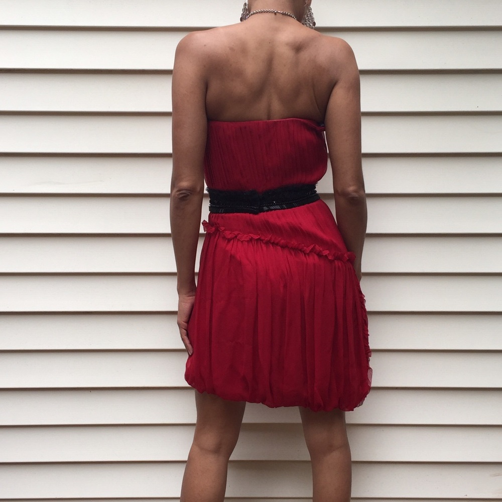 Vera Wang Red Chiffon Asymmetrical Dress Size 2 - Picture 3 of 4