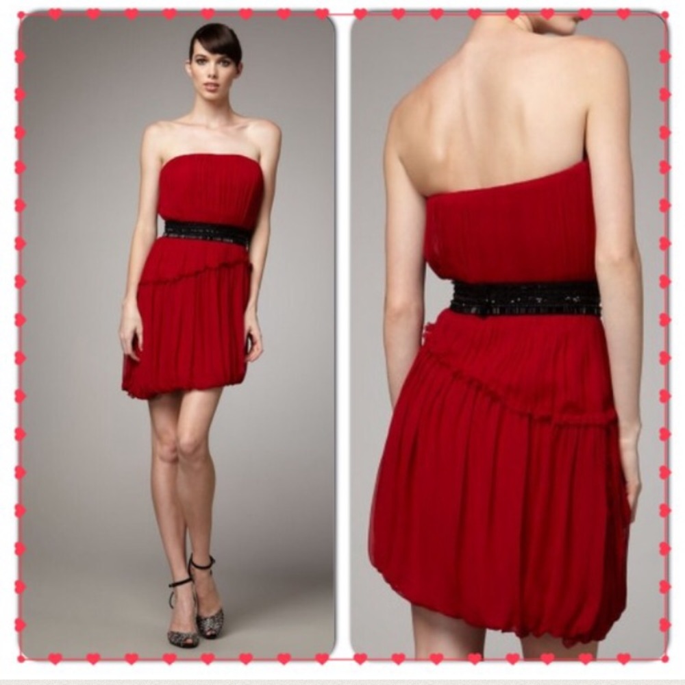 Vera Wang Red Chiffon Asymmetrical Dress Size 2 - Picture 4 of 4
