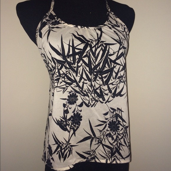 Satin printer top. Butterfly style w/ lace back