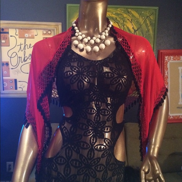 Vintage Spanish Beaded n Crochet Scarf Shawl - Picture 3 of 4