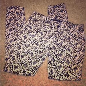 Damask print velvet jeans
