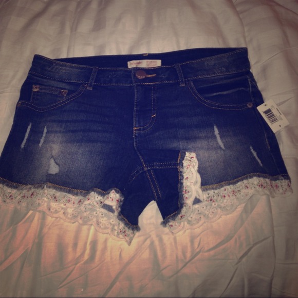 Denim lace shorts