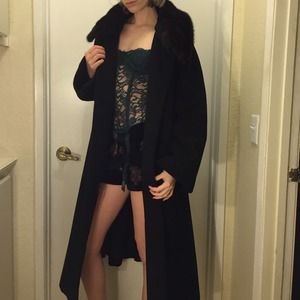 Long vintage fur collared duster coat