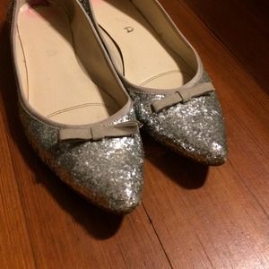 Silver Glitter Flats with Bow