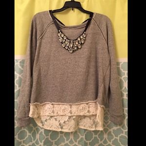 Beautiful Lace trimmed sweater with Bib Necklace