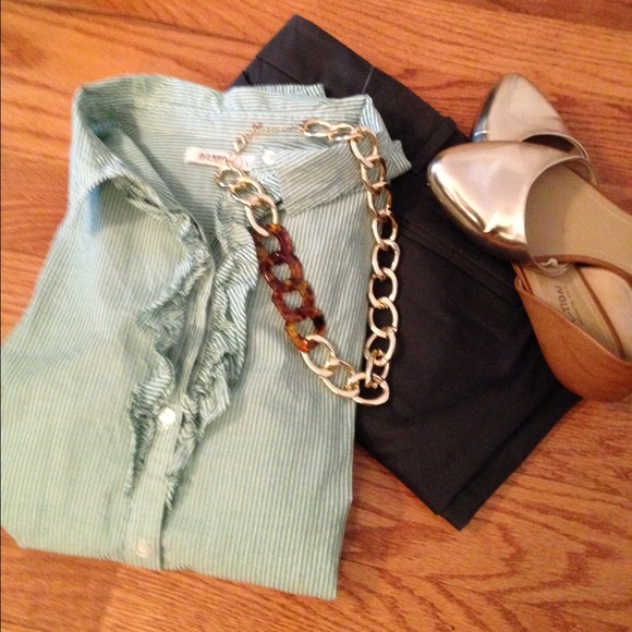 Green & White Candy Stripe Ruffle Button Up Top