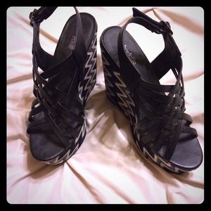 Black platform wedge heels