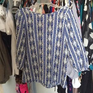 Blue Aztec print top with bow detail ??