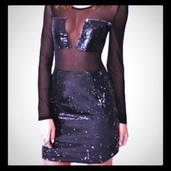 Black sequin dress with sheer accent. - Picture 2 of 2