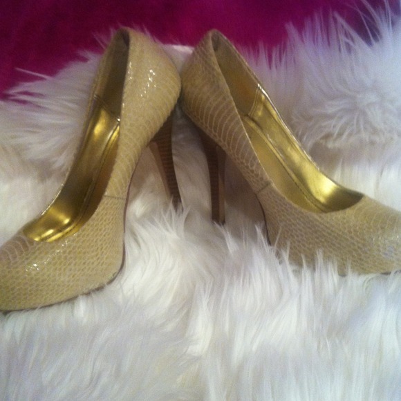 Tab snake skin pumps