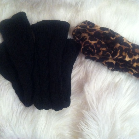 Black leg warmers and leopard head band