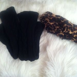 Black leg warmers and leopard head band