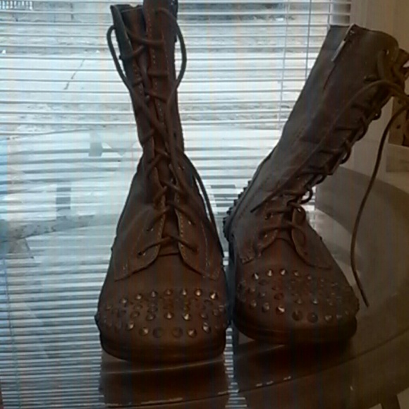 Brown leather combat boot